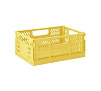3 Sprouts Recycled Plastic Collapsible Crate - Stackable Foldable Storage Box for Easy Organizing, Durable Folding Crate for Home or Office Use - Medium - Yellow