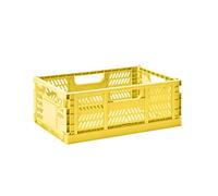 3 Sprouts Recycled Plastic Collapsible Crate - Stackable Foldable Storage Box for Easy Organizing, Durable Folding Crate for Home or Office Use - Large - Yellow