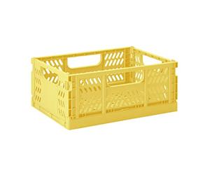 3 Sprouts Recycled Plastic Collapsible Crate - Stackable Foldable Storage Box for Easy Organizing, Durable Folding Crate for Home or Office Use - Medium - Yellow