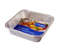 3 Square Foil Containers (205 x 205 x 47mm)