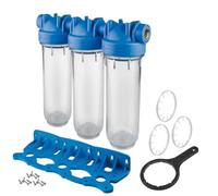 Atlas 3 Stage 10" Inline Water Filter System Housing 1" Ports With Wall Bracket And Key