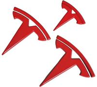 3 Steering Wheel/Front Trunk/Rear Trunk Logo Cover Sticker Badge Decals 3Pcs/Set for Tesla Model 3 Model Y Emblem Accessories,Fit ModelY Red