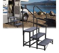 3 Step Caravan Stairs with Single Handrail, Heavy Duty Motorhome Steps for Static Caravan, Non-Slip Hot Tub Steps with Mats, 300kg Capacity, Portable Steps for Campervan, Spa, Outdoor Pool, Pets
