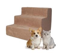 3 Step Dog Stairs for Small Dogs Cats, Brown Mesh Pet Steps, Non-Slip Pet Stairs for Couch Sofa Bed, Indoor Portable Dog Ramp with Zipper Bottom for Medium Large Dogs and Puppy