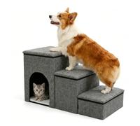 3 Step Dog Steps, Portable Dog Steps for Sofa Bed with Storage Box | Foldable Pet Stairs for Dogs and Cats, Non-Slip Lightweight Cat Ramp for Small Medium Pets up to 75kg, Grey