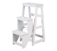 3 Step Folding Ladder Chair Solid Wood Multi Function Stool Dual Use Flower Stand/Shoe Bench/Kitchen High Stool Space Saving Design for Home & Garden