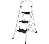 3 Step Folding Portable Step Ladder Lightweight Compact Steel Ladder Easy Storage Anti Slip Rubber Mat Ideal for Home/Kitchen/Office/DIY