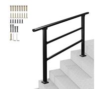 3-Step Galvanized Steel Handrails for Outdoor Steps, Adjustable Staircase Banister Rail with Installation Kit, Transitional Hand Rail for House Entrance Porch(A,60cm/24inch)