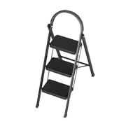 3 Step Ladder, 150KG Max Capacity, Extra Wide Pedal, Secure Handrail Compact, Easy to Store, Folding Step Stool Portable Design for Home, Kitchen, Office, Pantry (Black)