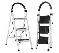 3 Step Ladder, 35.43'' High Small Step Ladder with Safety Handrail and Anti-slip Planform, Lightweight Folding Sturdy Ladder For Home, Office and DIY Projects 330LBS Capacity (White)
