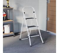 Home Vida 3 Step Ladder - Heavy Duty Steel Folding Step Ladder with Anti Slip feet and Wide Steps, Space Saving,150kg Max Load, Home/Kitchen/DIY/Garden Use, White