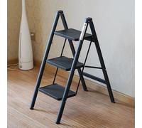 3 Step Ladder Black Folding Stool Non Slip Portable Carbon Steel Lightweight