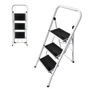 3 Step Ladder Folding Lightweight Step Ladder Kitchen Stool Portable Compact Folding Metal Stepladder with Anti-Slip feet Wide Non-Slip Treads