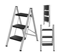 3 Step Ladder, Folding Step Stool with Anti-Slip Stable for Kitchen Home Adult, Double Side Folding Step Stool, 150KG Capacity Black