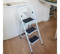 Gr8 Home Portable 3 Step Ladder Foldable Stool Non Slip Tread Heavy Duty Metal Steel Compact Folding Home DIY