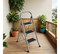 3 Step Ladder, Folding Stool with Safety Lock, Space-Saving for Home, Supports 150 kg, Grey