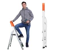 3 Step Ladder - Portable Folding Aluminium Ladders 41.34'' (105cm) High - Small Step Ladder with Safety Handrail & Anti-slip Planform - For Home, Office & DIY Projects - 150kg/330lbs Capacity