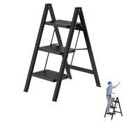 3 Step Ladder with Anti Slip Steps and Feet, Portable Folding Step Stool Heavy Duty Steel Step Ladder, Easy to Store for Home, Kitchen, Gardening, Garage Household Ladder
