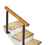 3-Step Outdoor ils Black Wrought Iron Side-Mount Stair Railing Non-Slip Safety Support Bar Adjustable Wooden il with 2 Posts