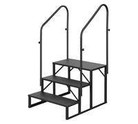 3 Step RV Ladder Stairs, Dual Handrail RV Entry Steps, 660lbs Load Capacity Trailer Step Platform Anti Slip Hot Tub Steps Portable Outdoor Ladder Stairs for Camper Porch Pool Access (Black)