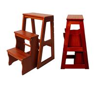 3 Step Solid Wood Folding Ladder Chair, Portable Wooden Step Stool, Convertible Display Stand for Office Home Kitchen Outdoor, 64cm Burgundy