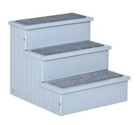 3 Step Wooden Dog Steps Pet Stairs Cat Ladder for Bed with Storage Grey Pawhut