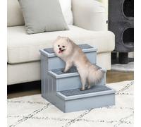 PawHut 3 Step Wooden Dog Steps Pet Stairs Cat Ladder for Bed with Storage Grey | TJ Hughes