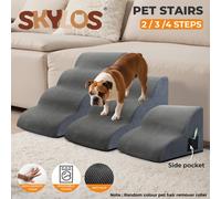 (3 Steps (57cm x 40cm x 40cm)) Skylos High-Density Foam Dog Stairs Ramp, Non-Slip Washable Cover for Bed & Sofa - Grey, 2/3/4 Step