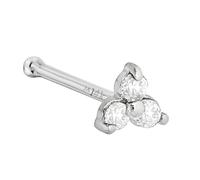 3-Stone 0.030ctw Moissanite Nose Stud - 22G Solid 14Kt Gold Nose Bone/L-Shape/Nose Screw Stud Nose Ring - April Birthstone Nose Stud, Metal, moissanite
