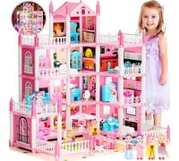 3-Story Dream Doll House with 11 Rooms and Accessories, LED Light, Dolls, Play Mat, Pets Playhouse Toy Gift for Girls Aged 3-13
