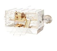 3-Story Solid Wood Luxury Hamster Cage - Panoramic Clear View, Chew-Resistant, Spacious Villa for 6-8 Hamsters with Silent Steel Running Wheel, Detachable Base & Complete Accessories (White)