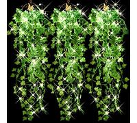3 Strands Artificial Hanging Plants 3.6 ft Fake Ivy Vine Fake Ivy Leaves with 3 Pieces 30 LED String Lights for Wall Home Bedroom Garden Wedding Garland