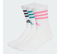 adidas Unisex 3-Stripes Cushioned Crew Socks 3 Pairs, White/Pure Teal/Lucid Pink/Black, 13-14.5