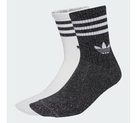 adidas Originals Women's 3 Stripe Glitter Crew Socks 2 Pack, Black/White, Size L, Women Black/White