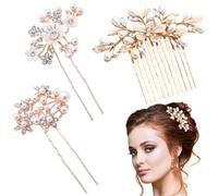 3 Stück Braut-Haarkämme Kristall Haarschmuck Blume Hochzeit Haarkämme Braut-Haarschmuck Perlen Haarklammern Haarschmuck Blatt-Haarteil Haarschmuck Perle Seite Kamm für Accessories Leaf Hair Piece