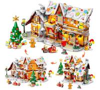 3 Style Christmas Gingerbread House Building Set with Light for Kids Age 8+ | 1477PCS Christmas Castle Village Building Block Toy with Santa Claus Xmas Tree Train, Holiday Gifts for Adults Girls Boys
