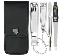 3 Swords Germany - Manicure Set with Toe Nail Clipper, Finger Nail Clipper, Nail File and Tweezers in a Black case - Brand Quality Since 1927