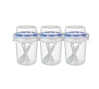 3 Take and Go Yogurt Pot Set Free with Spoon & Fork, Reusable Oats Container, Cereal to Go Cup, Oatmeal Container with Topping Compartment Meal Prep Jars for Cereal Fruit