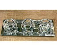 3 Tea Light Holder Crystal Diamond Crush Silver Mirrored Glass Candle Holders