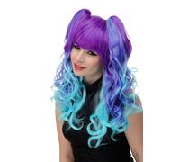 3-teilig Wig + Braids Cosplay Long Curly Ombre Blue Turquoise Fringe YZF-7096