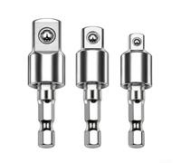 3-teiliges Steckadapter Set 1/4 3/8 1/2 Flexibles Gelenk Cr-V Stahl | Wandelt Hex-Schäfte in Standard-Vierkantriebe um 30° flexibel und 360° drehbar Anti-Rutsch-Kugel-Design(Silver)