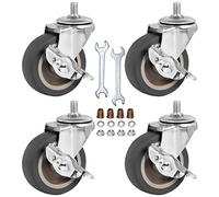 3" Threaded Stem Caster Wheels Swivel Casters with Brake, Metric Size M10-15 (Screw Diameter 10mm, Screw Length 15mm) Casters for Workbench Trolley，Furniture Dolly，Shopping Trolley (Pack of 4)