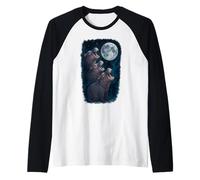 3 Three Baby Hippos Howling at The Moon Raglan Baseball Tee