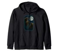 3 Three Grizzly Bear Howling At The Moon Zip Hoodie