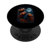 3 Three Red Pandas Howling At The Moon PopSockets Adhesive PopGrip