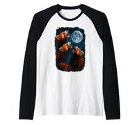 3 Three Red Pandas Howling At The Moon Raglan Baseball Tee