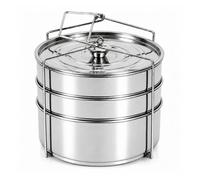3-Tier 304 Stainless Steel Steamer Insert Set, 7.48 Inch | 6-piece stacked insert set with 1 deep pan, 2 shallow pans, perforated plate, lid and removable