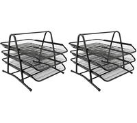 3 Tier A4 Mesh in Tray | Mesh Desk Organiser | for Home & Office | Black | File Holder Document Storage Letter Paper Organiser (Pack of 2)