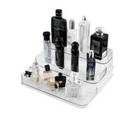 3 Tier Acrylic Organiser, Display Stand with Fences, No Assembly Perfume Stand Organiser, Clear Display Shelf for Home, Office, Retail for Funko Figures Toys Cupcake Food, Cologne, Cosmetics, Storage