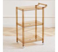 3-Tier Acrylic Utility Rolling Cart with Handle & 4 Wheels Clear Multi-Purpose Serving Cart for Kitchen Living Room Dining Room Laundry Compact Size: 29.13'' H Light Brown